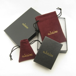 Bordeaux Ultrasuede Soft jewelry pouches with ribbed, Black Kraft jewelry boxes