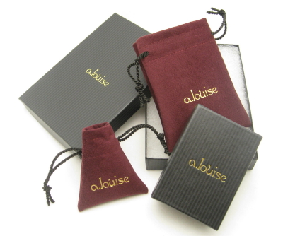 Bourdeaux Ultrasuede Soft jewelry pouches with ribbed, black  Kraft jewelry boxes